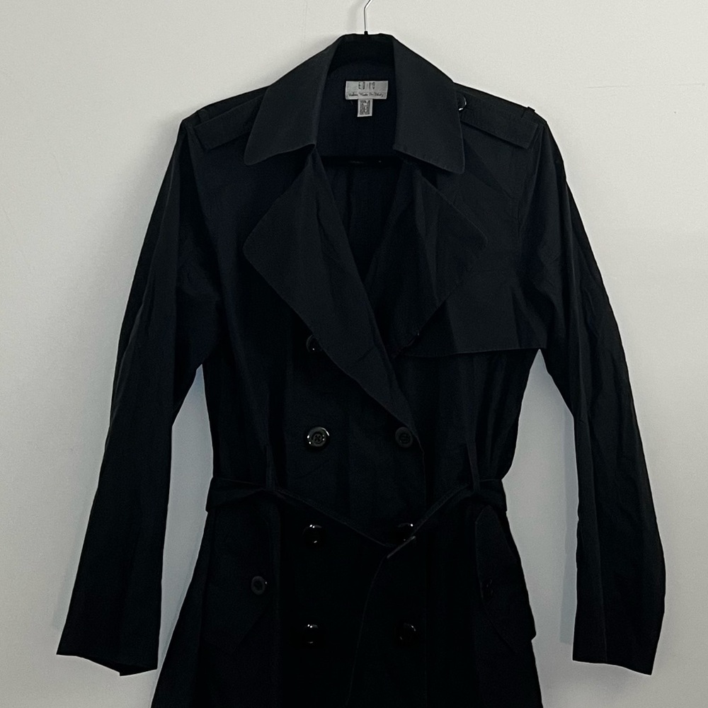 Lightweight Black Cotton Trench, cotton/silk, size 4/6 chic womenswear jacket - Picture 4 of 15